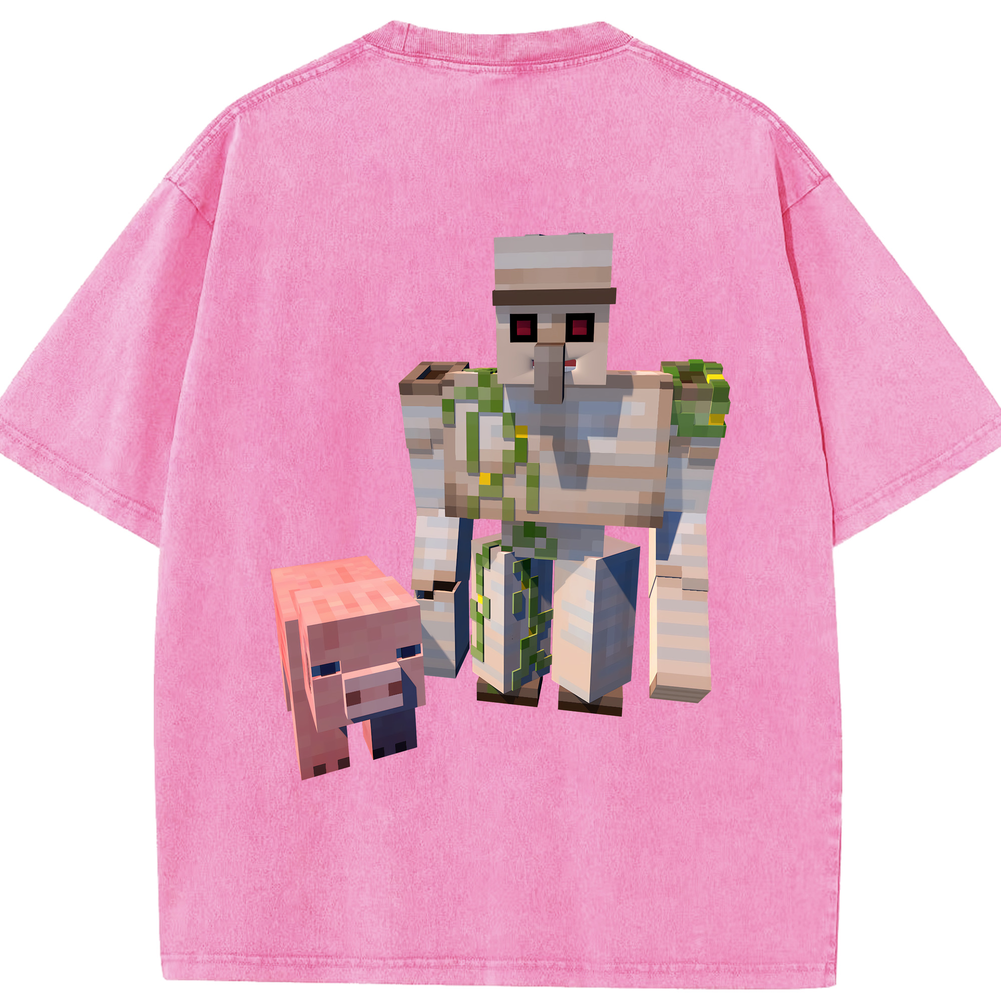 （画像用） マインクラフト ブロックの世界 Minecraft MC Block world 綿100% ヴィンテージ風 半袖Tシャツ（背面プリント）